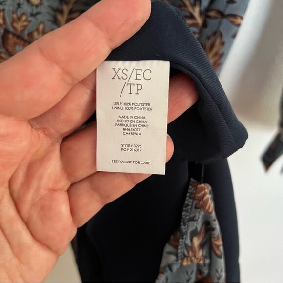 Cabi Blue Brown Floral Johnny Collar Long Sleeve Dress Women's size XS - Picture 6 of 6